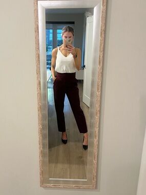 Express Maroon Ankle Trousers Women Size M High Rise Work Office Pants Stretch